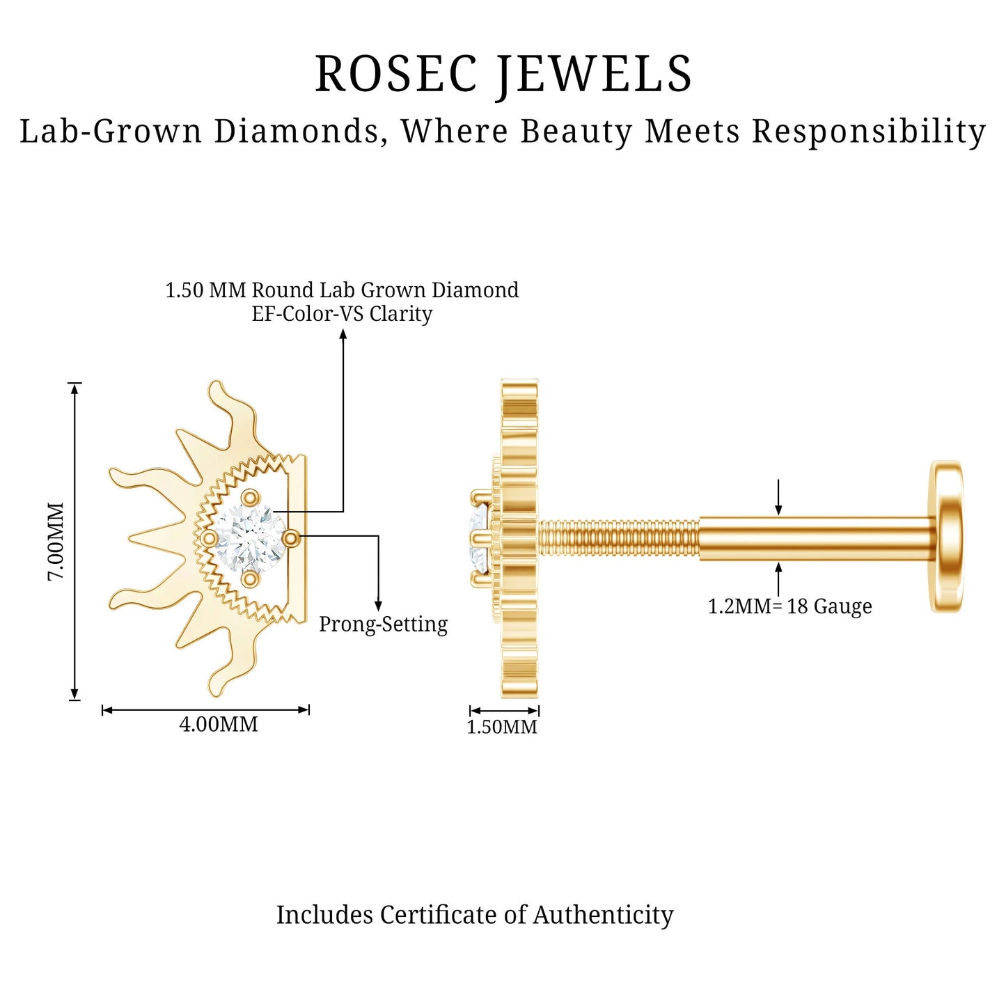 Diamond Half Sun Tragus Earring