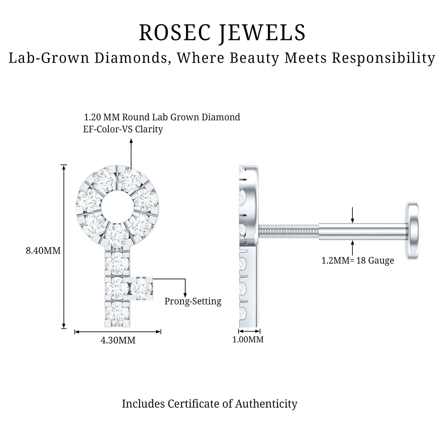 Diamond Key Shape Tragus Earring