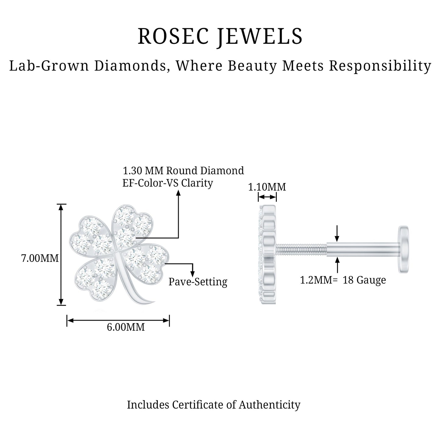 Diamond Four Leaf Clover Tragus Earring