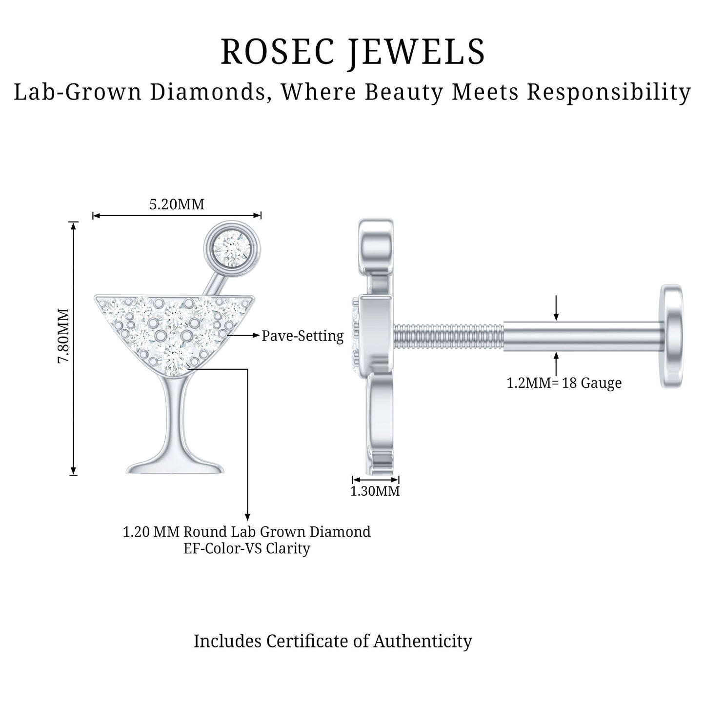 Diamond Wine Glass Earring for Tragus Piercing