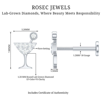 Diamond Wine Glass Earring for Tragus Piercing