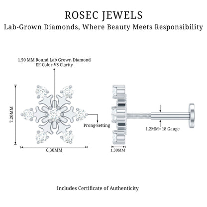 Diamond Snowflake Earring for Upper Lobe Piercing