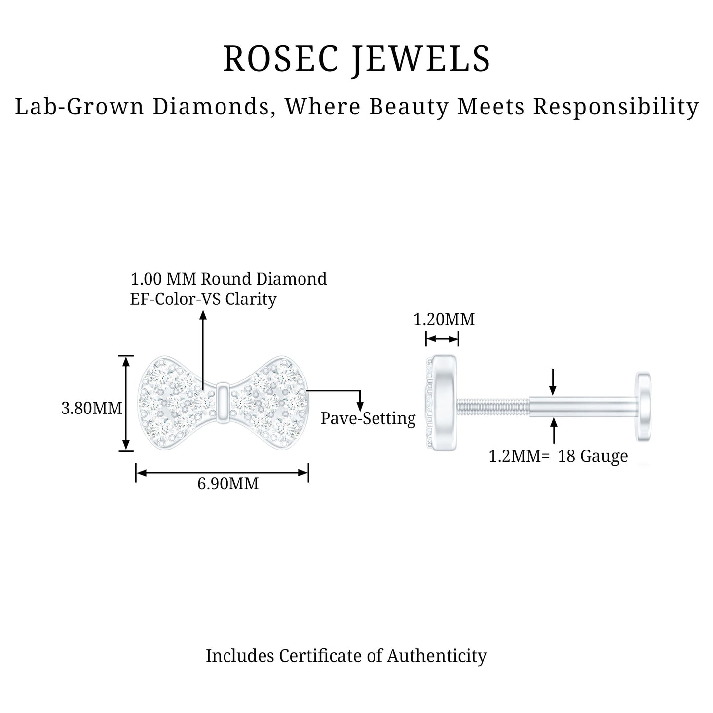 Cute Diamond Bow Earring for Tragus Piercing