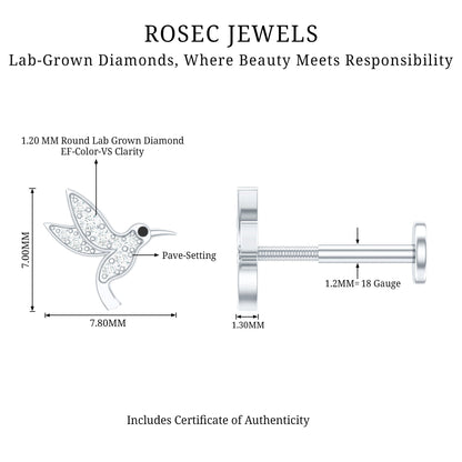 Diamond Hummingbird Earring for Helix Piercing