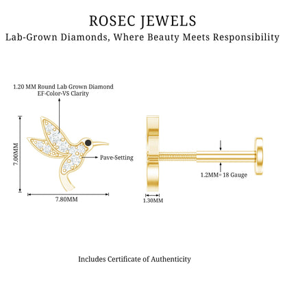 Diamond Hummingbird Earring for Helix Piercing
