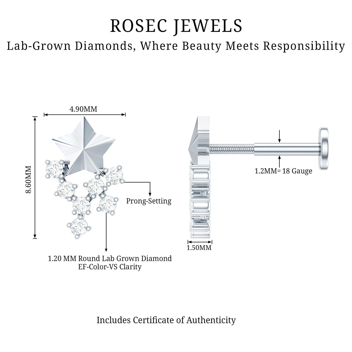 Diamond Star Celestial Earring for Tragus Piercing