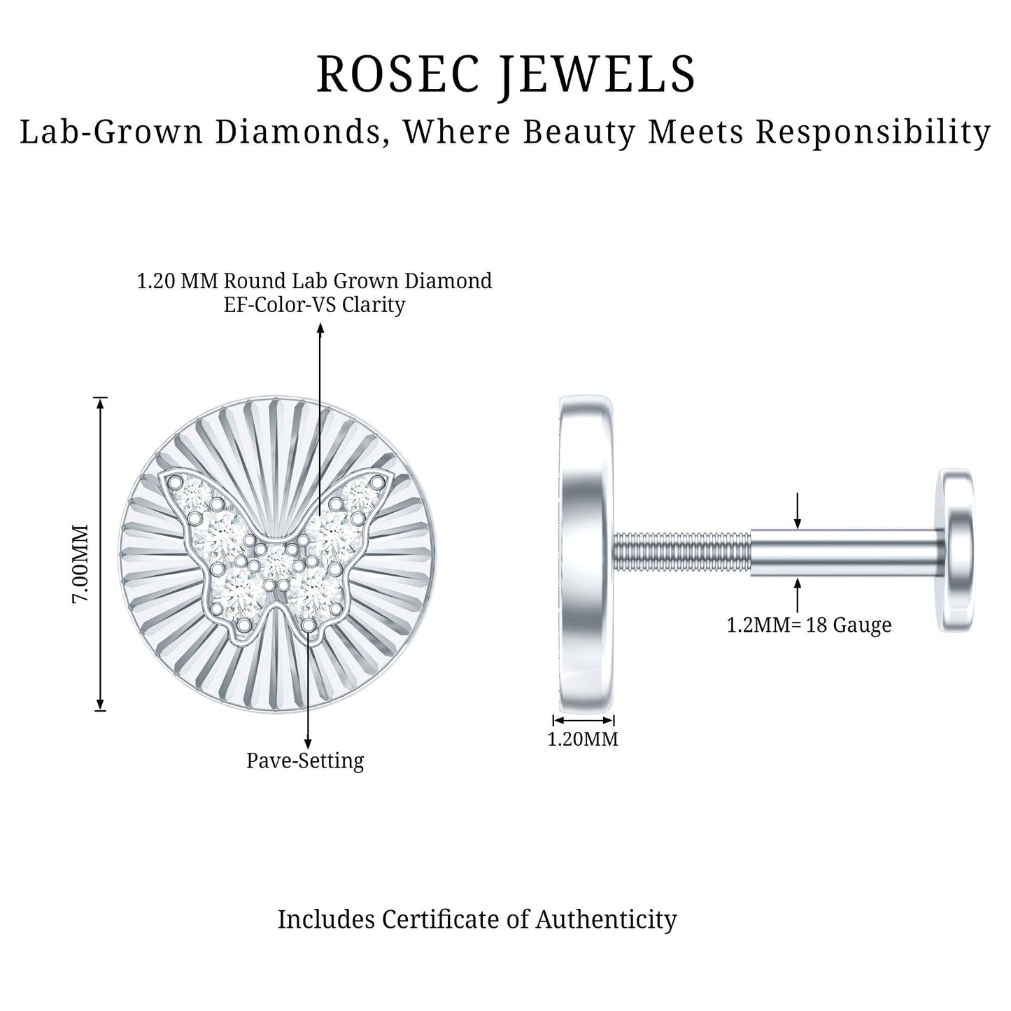 Diamond Butterfly Earring for Cartilage Piercing