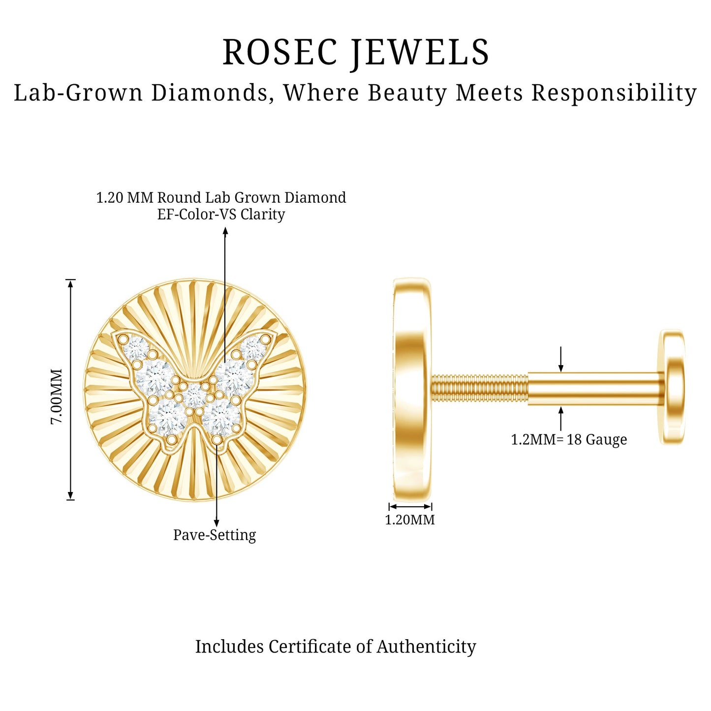 Diamond Butterfly Earring for Cartilage Piercing