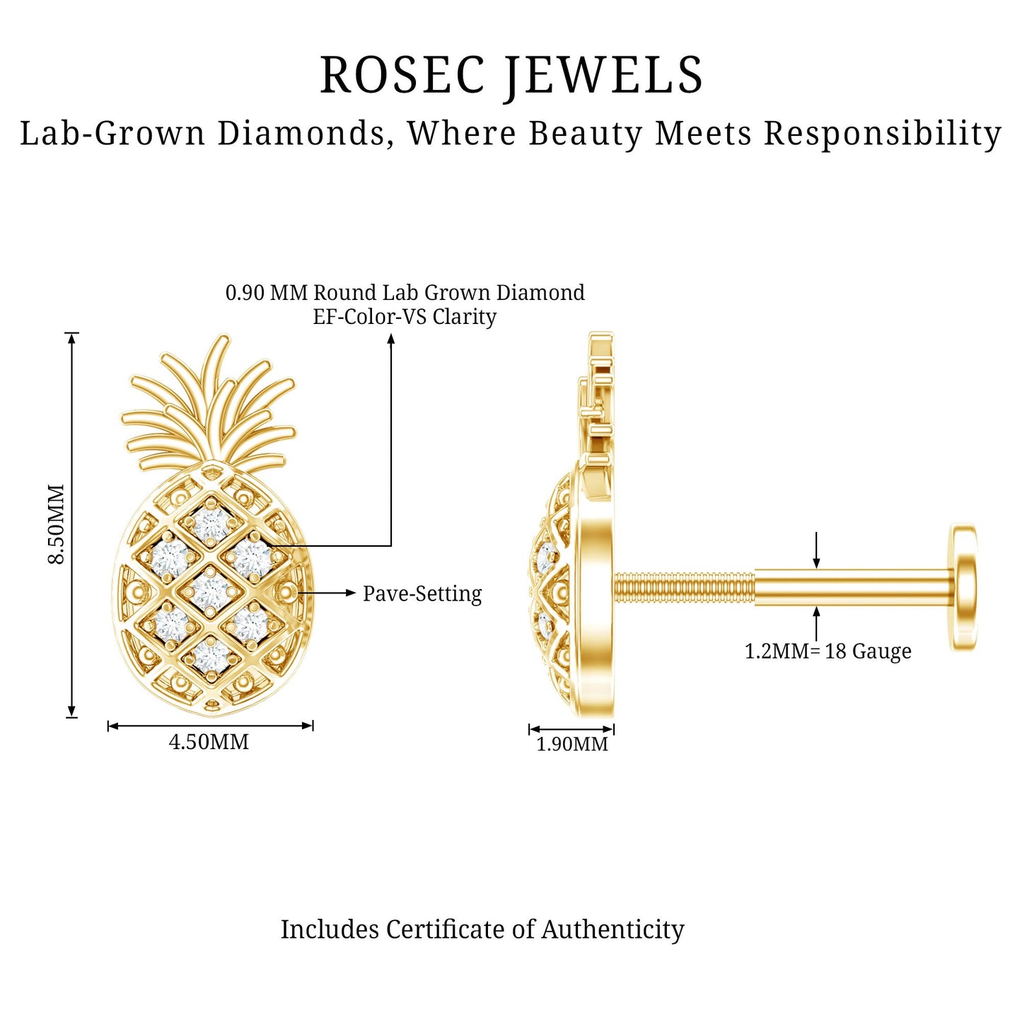 Diamond Pineapple Earring for Cartilage Piercing