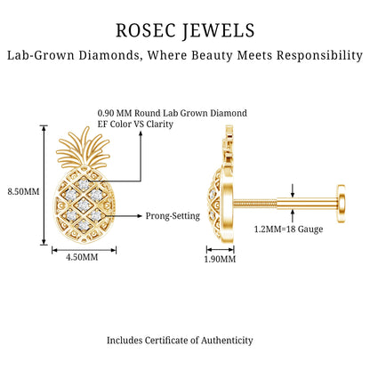 Diamond Pineapple Earring for Cartilage Piercing