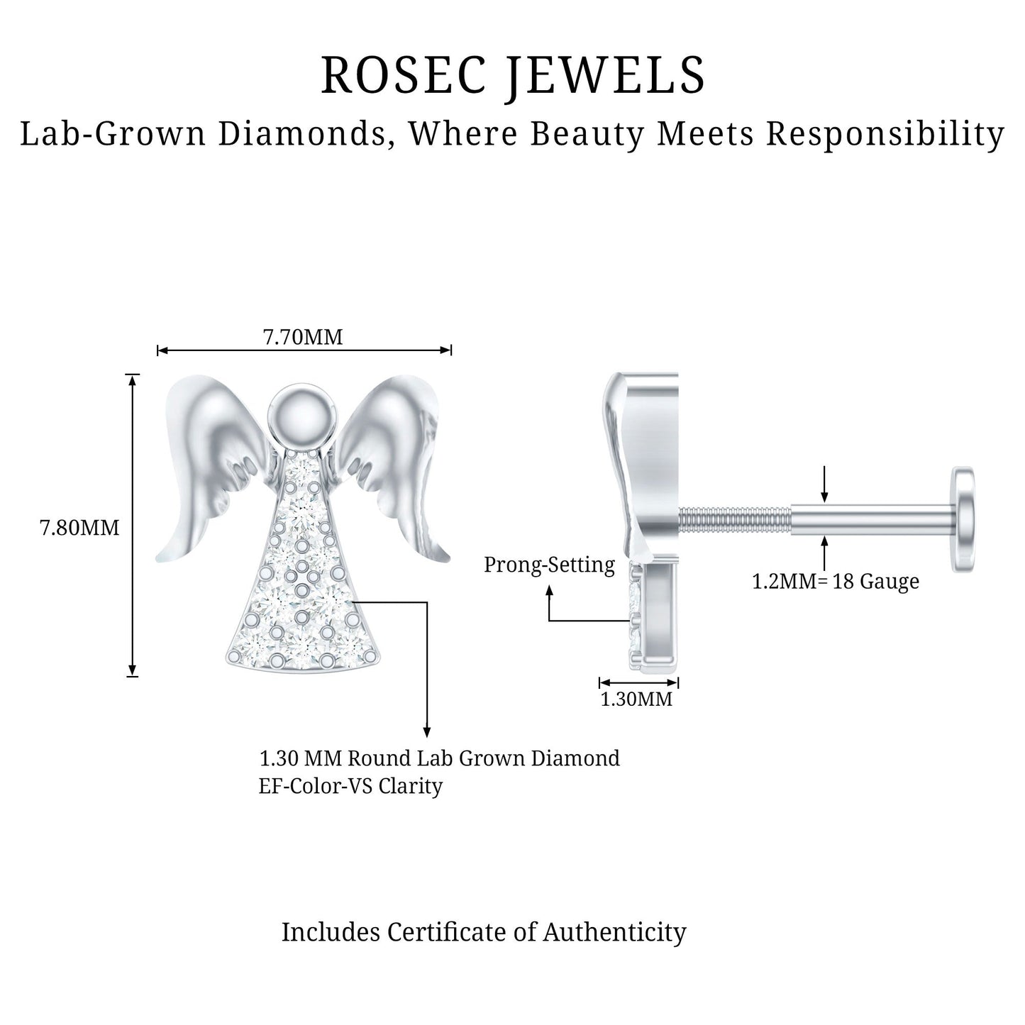 Minimal Diamond Angel Upper Lobe Earring