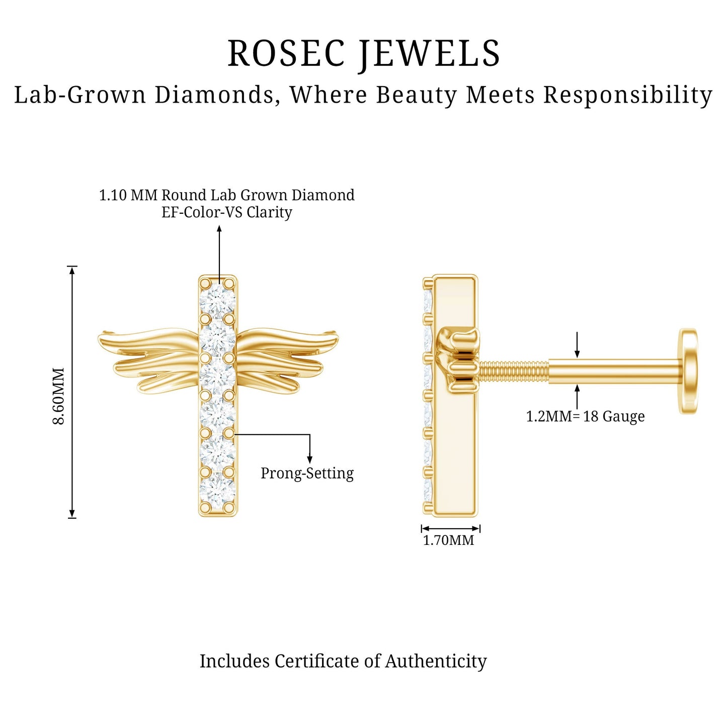 Diamond Cross Earring for Tragus Piercing