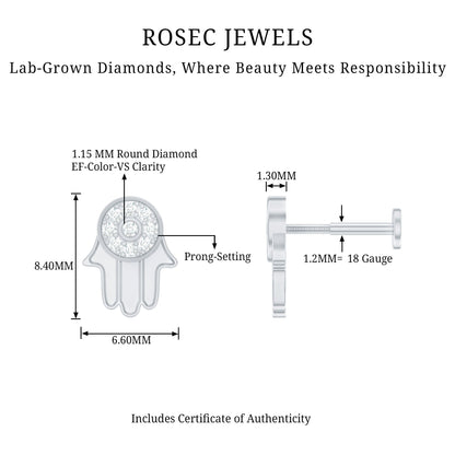 Diamond Hamsa Earring for Cartilage Piercing