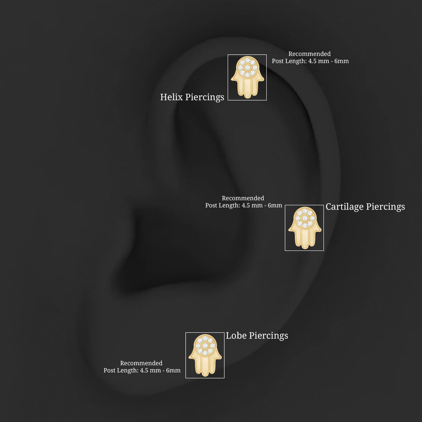 Diamond Hamsa Earring for Cartilage Piercing