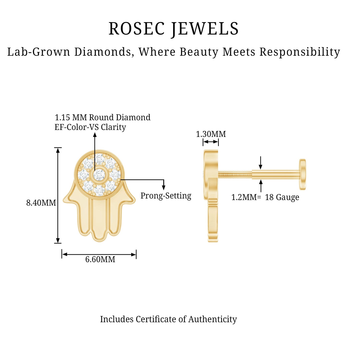 Diamond Hamsa Earring for Cartilage Piercing