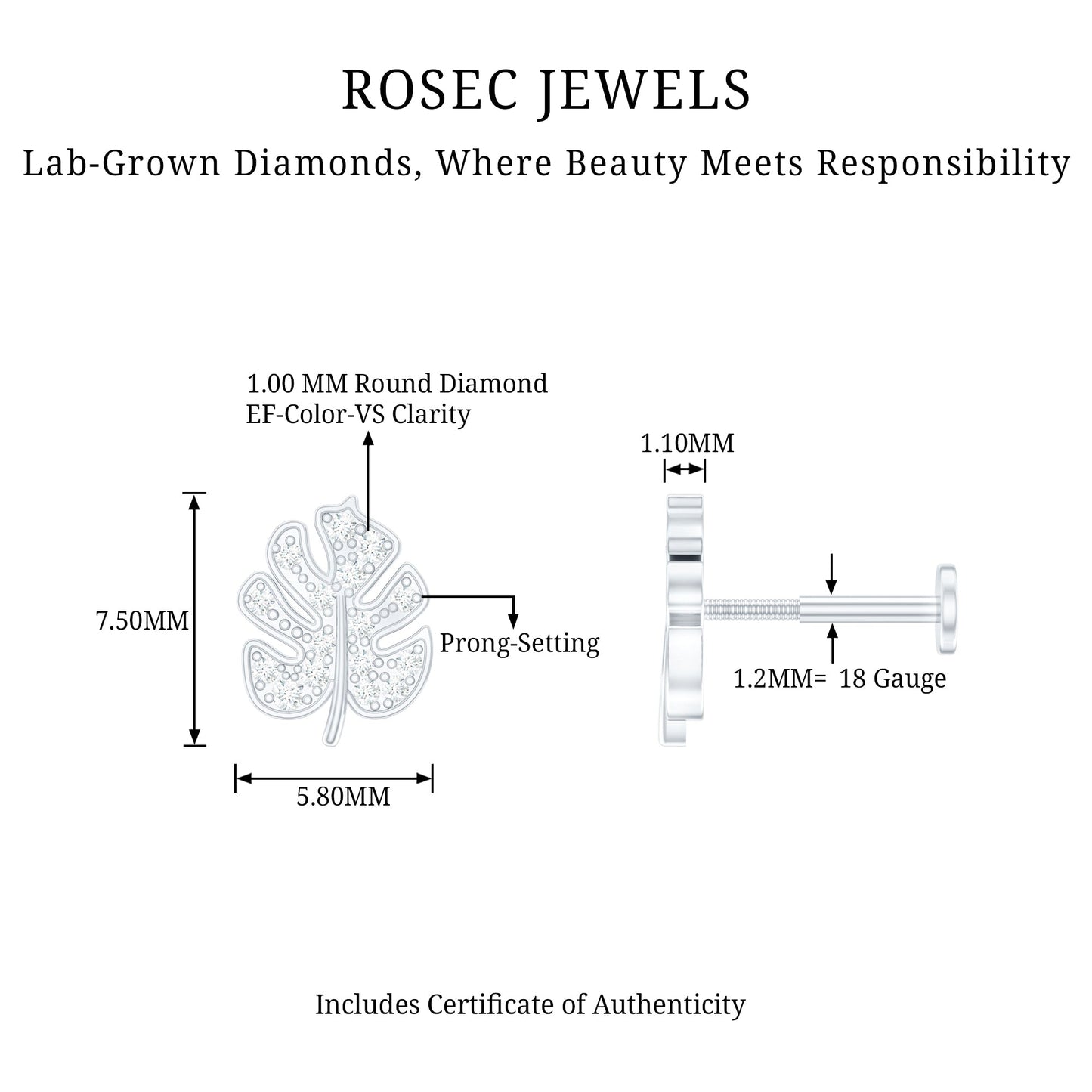 Diamond Leaf Earring for Cartilage Piercing