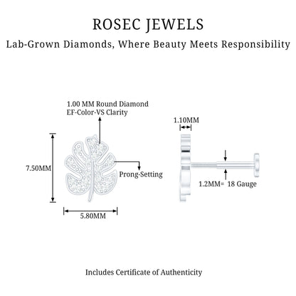 Diamond Leaf Earring for Cartilage Piercing