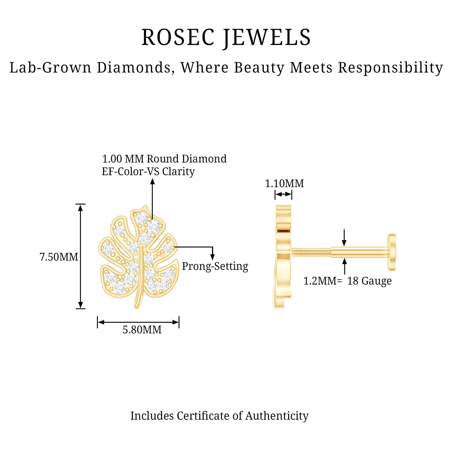 Diamond Leaf Earring for Cartilage Piercing