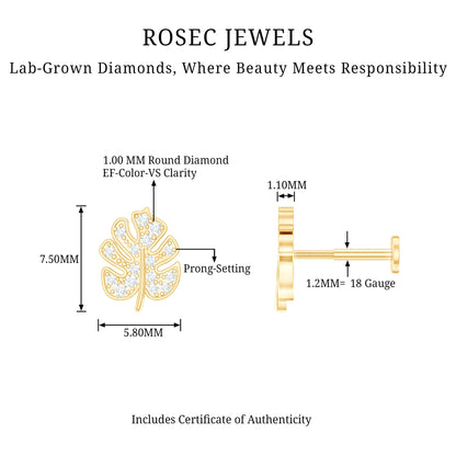 Diamond Leaf Earring for Cartilage Piercing