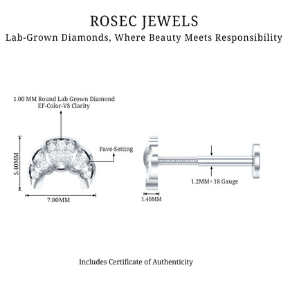 Diamond Croissant Earring for Conch Piercing