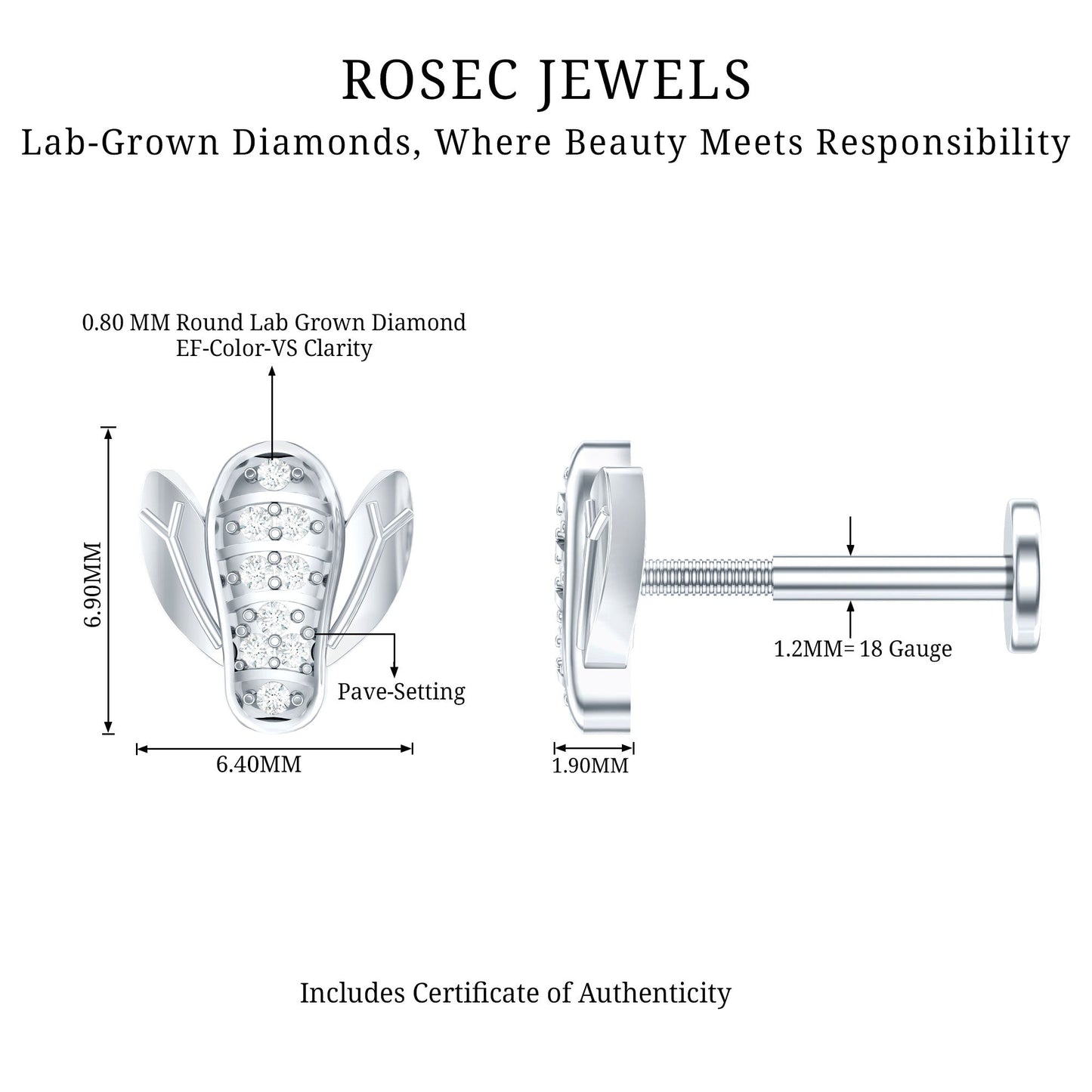Diamond Bumblebee Earring for Helix Piercing