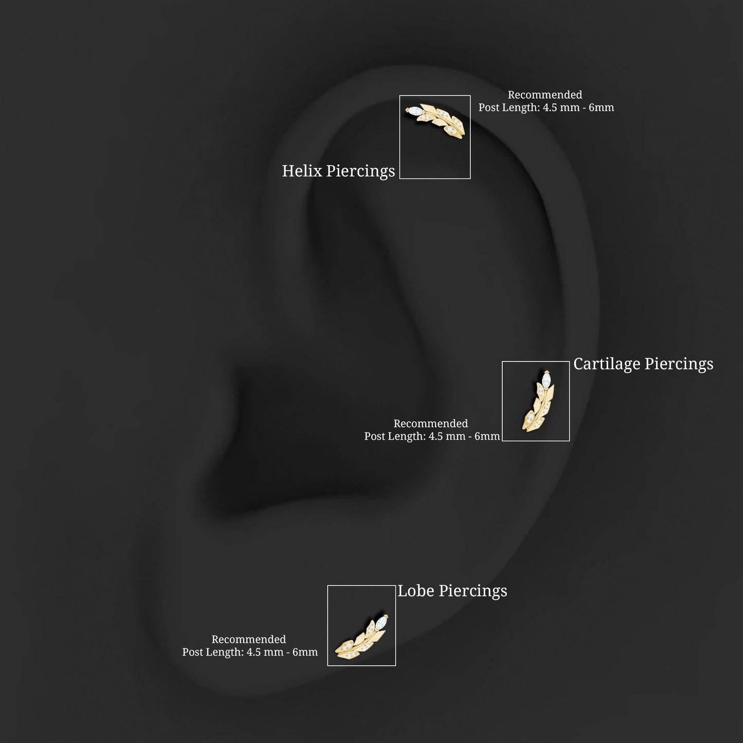 Diamond Leaf Crawler Earring for Helix Piercing
