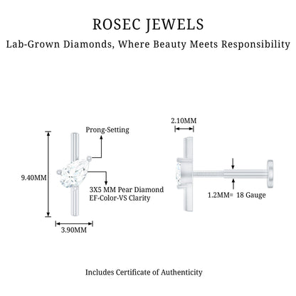 Pear Shape Diamond Solitaire Helix Earring for Her