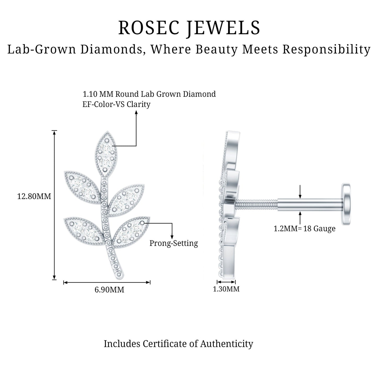 Diamond Leaf Earring for Helix Piercing