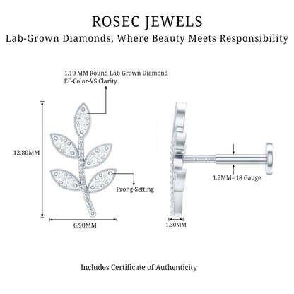 Diamond Leaf Earring for Helix Piercing