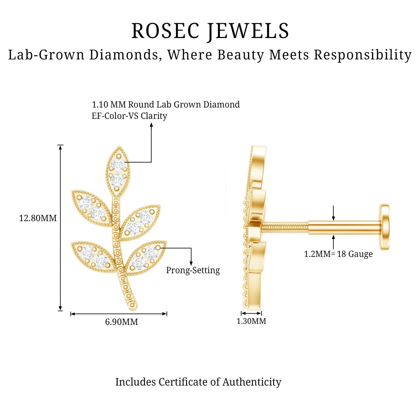 Diamond Leaf Earring for Helix Piercing