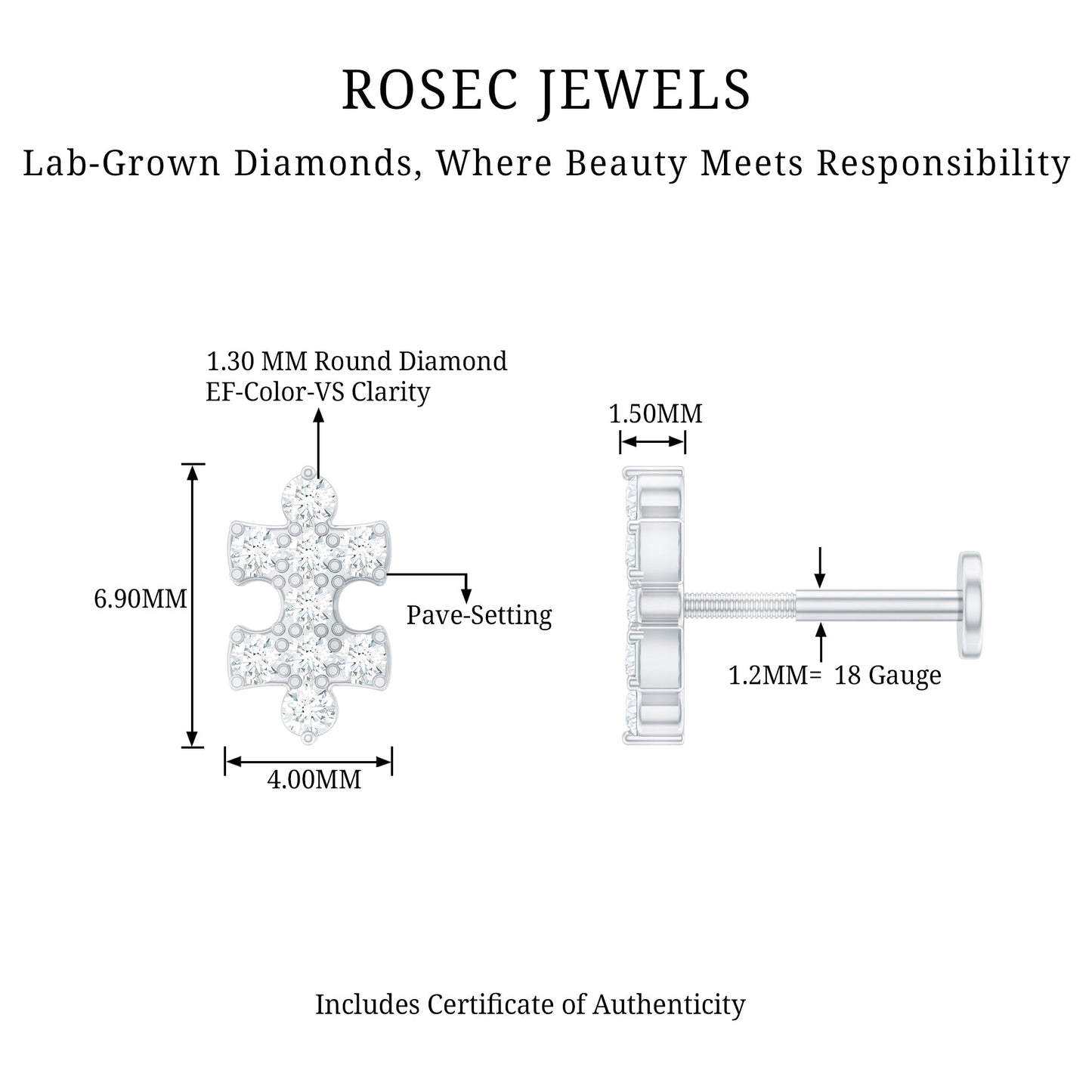 Diamond Puzzle Piece Earring for Helix Piercing