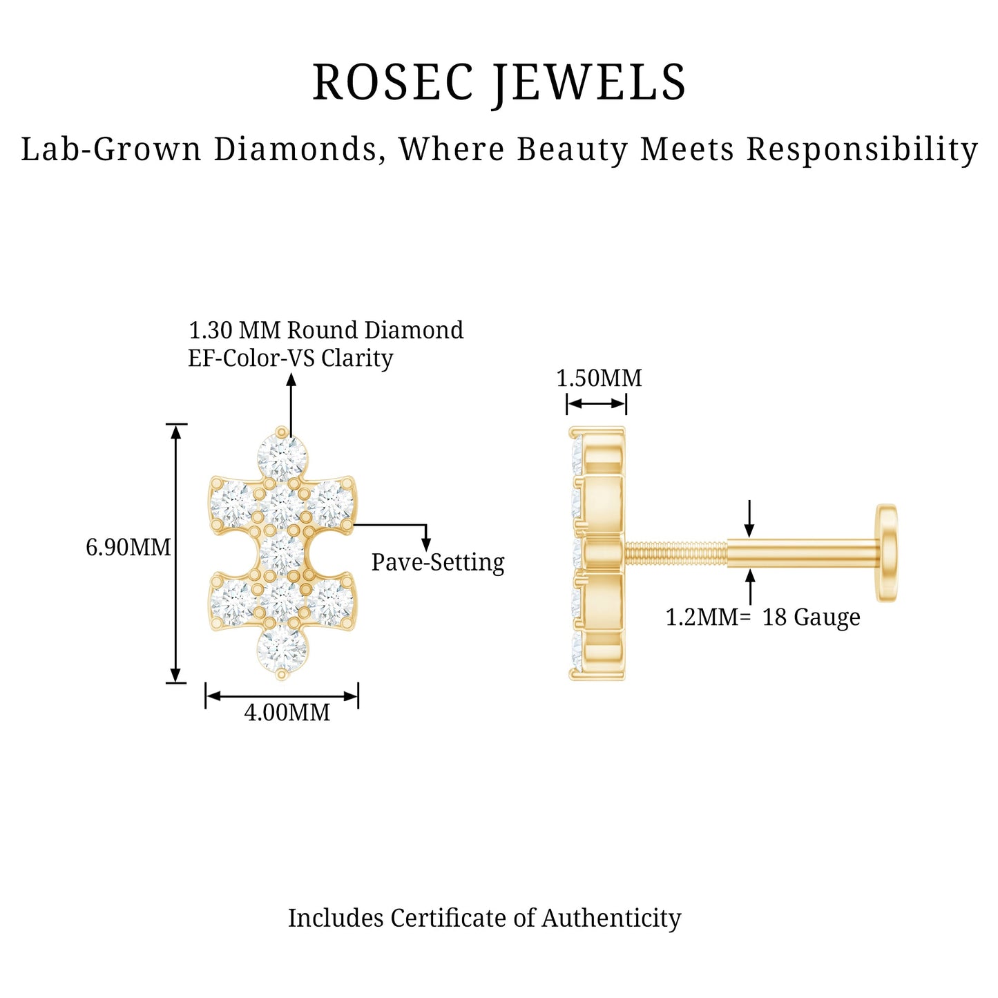 Diamond Puzzle Piece Earring for Helix Piercing