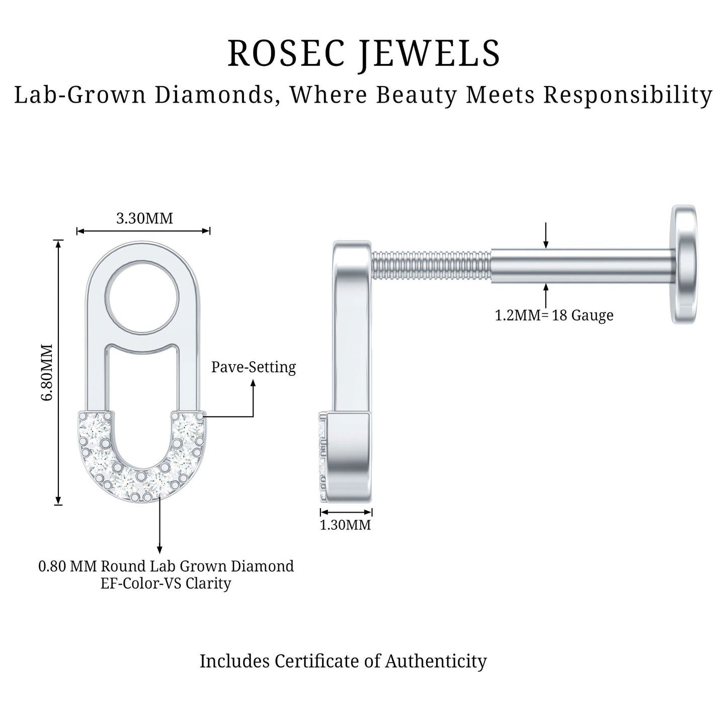 Diamond Pin Earring for Helix Piercing