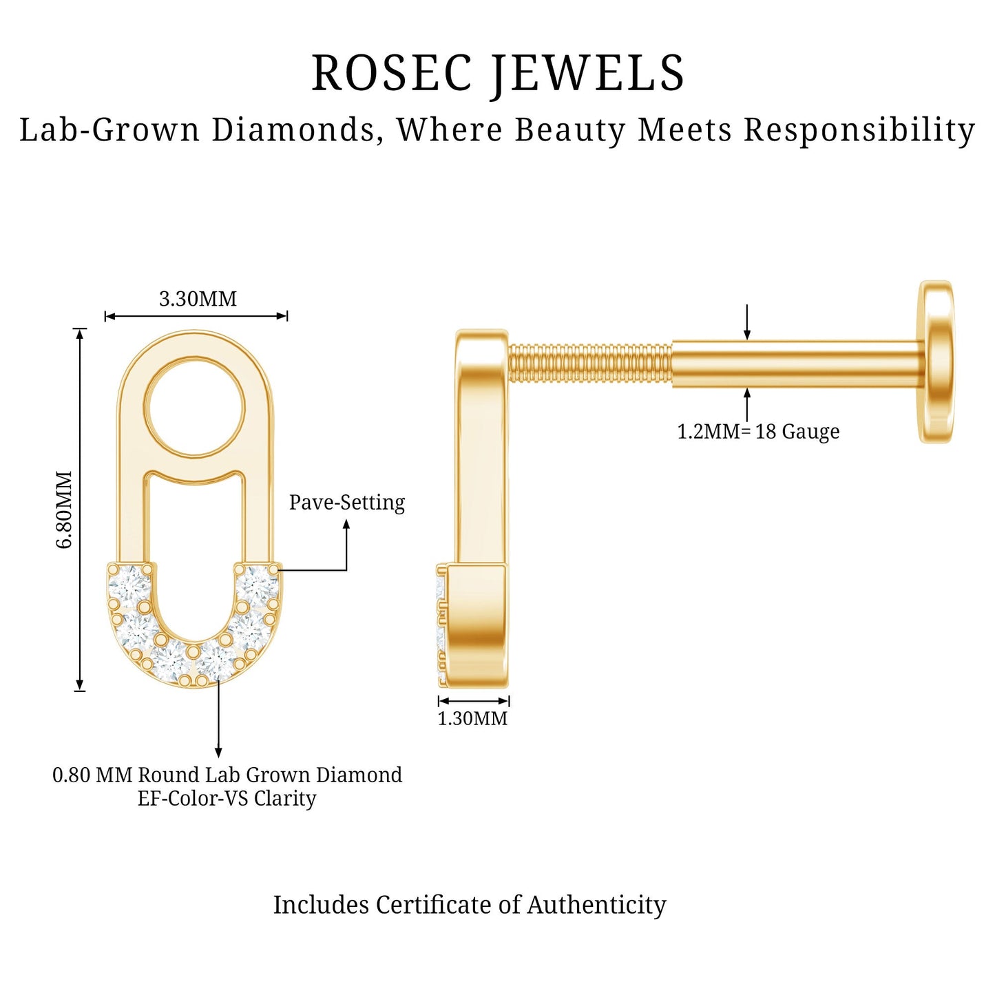 Diamond Pin Earring for Helix Piercing