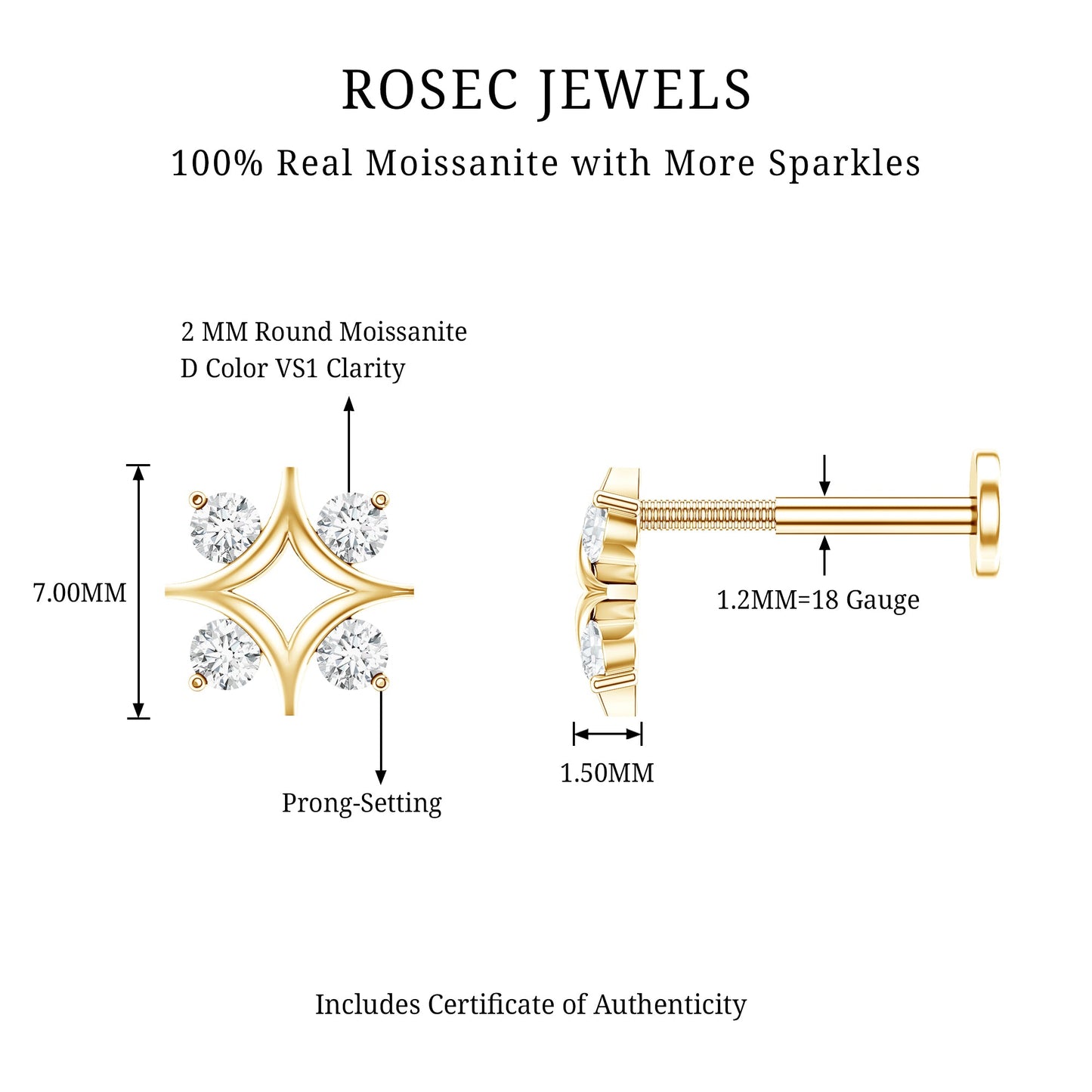 Round Moissanite Star Earring for Helix Piercing