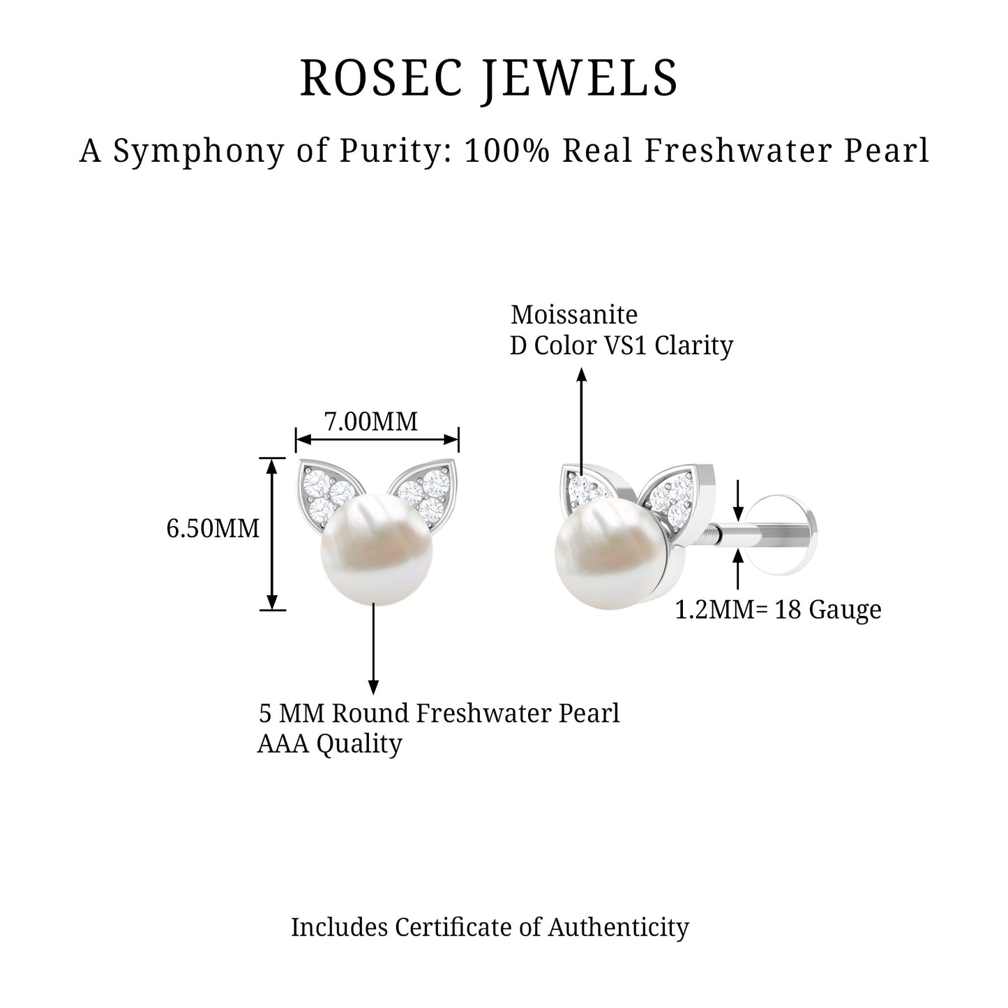 Cute Freshwater Pearl and Diamond Cat Cartilage Earring
