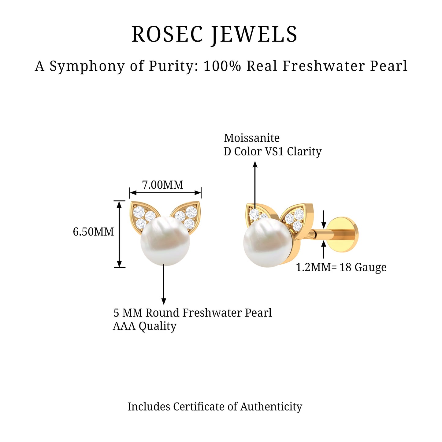 Cute Freshwater Pearl and Diamond Cat Cartilage Earring