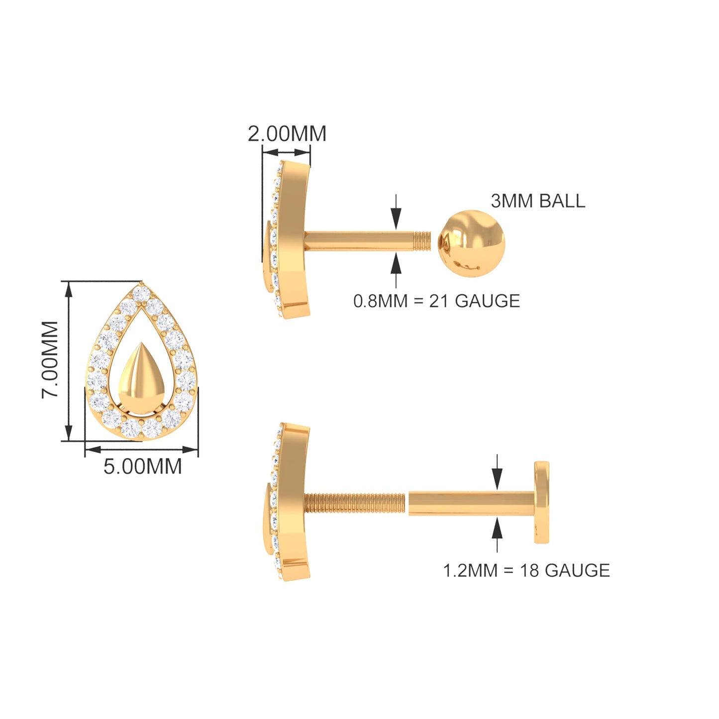 Certified Real Diamond Teardrop Helix Earring