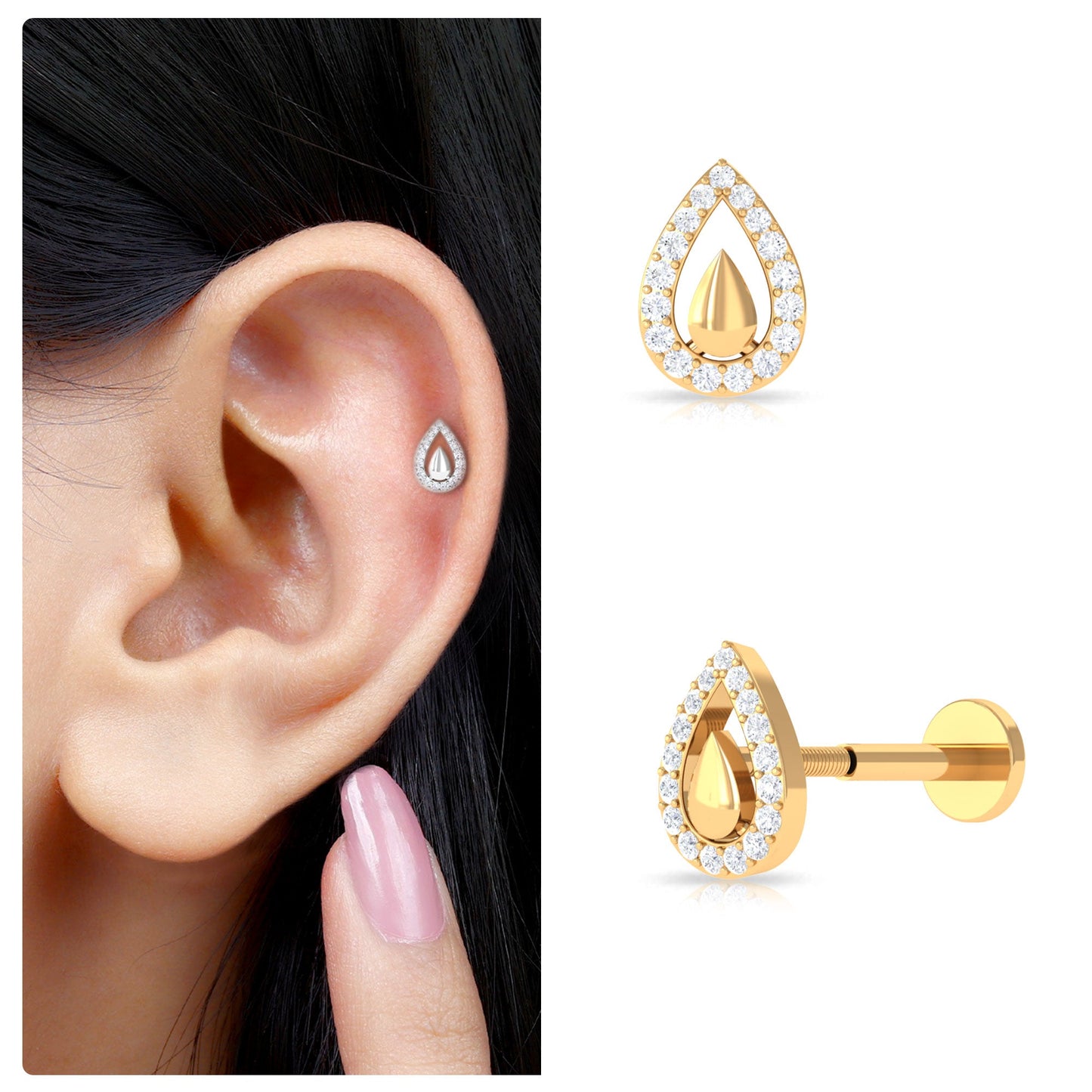 Certified Real Diamond Teardrop Helix Earring