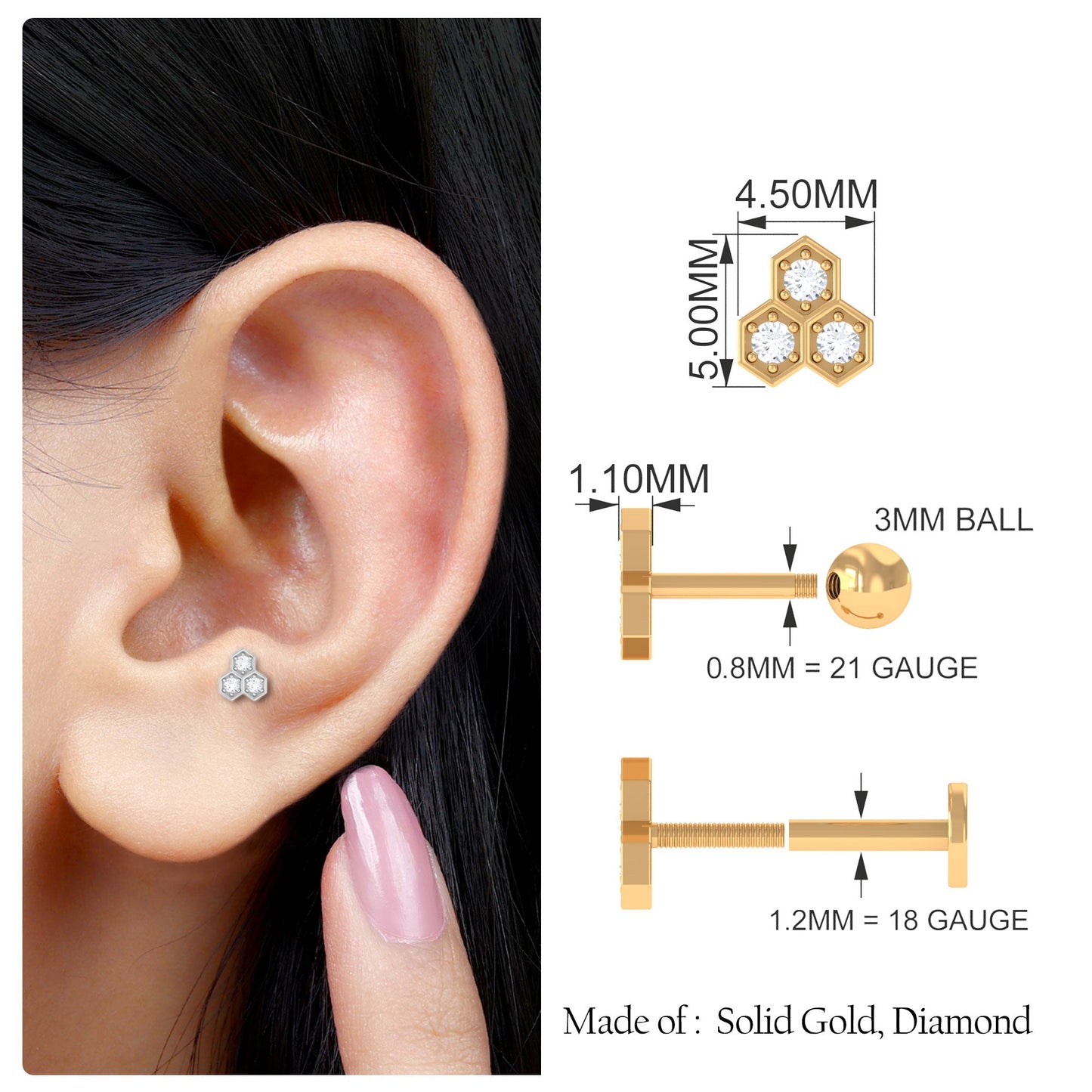 Dainty Diamond Geometric Helix Earring