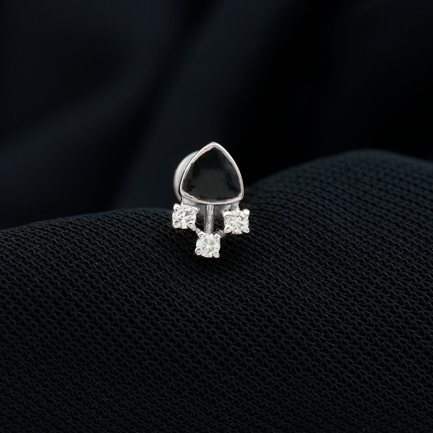 Genuine Diamond and Black Enamel Unique Tragus Earring