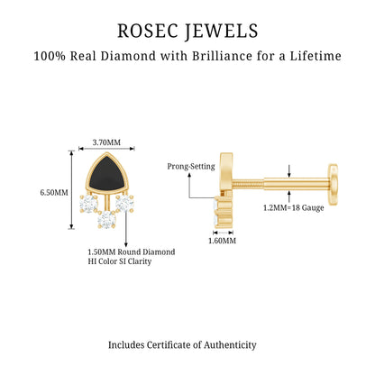 Genuine Diamond and Black Enamel Unique Tragus Earring