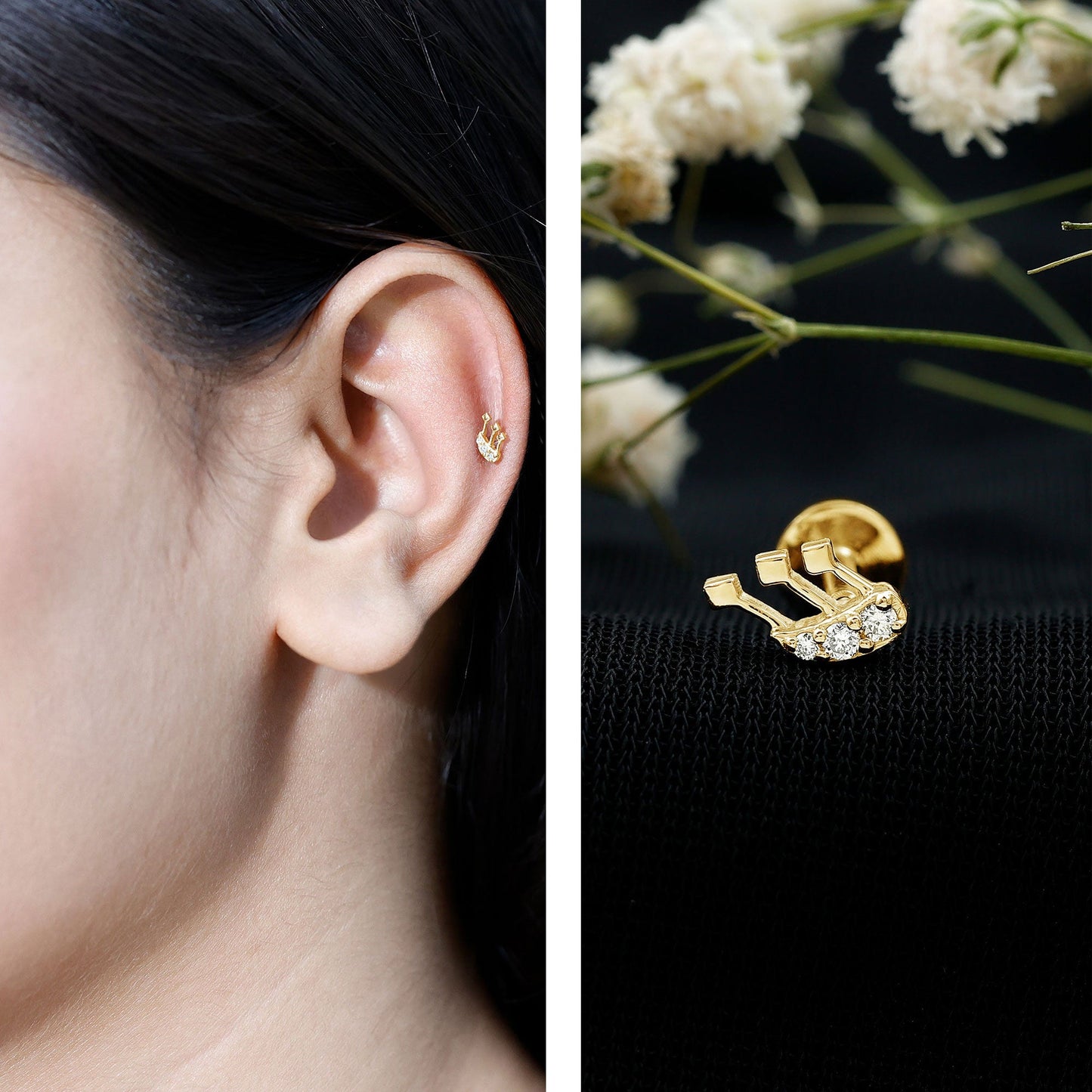 Real Diamond Music Note Earring for Cartilage Piercing