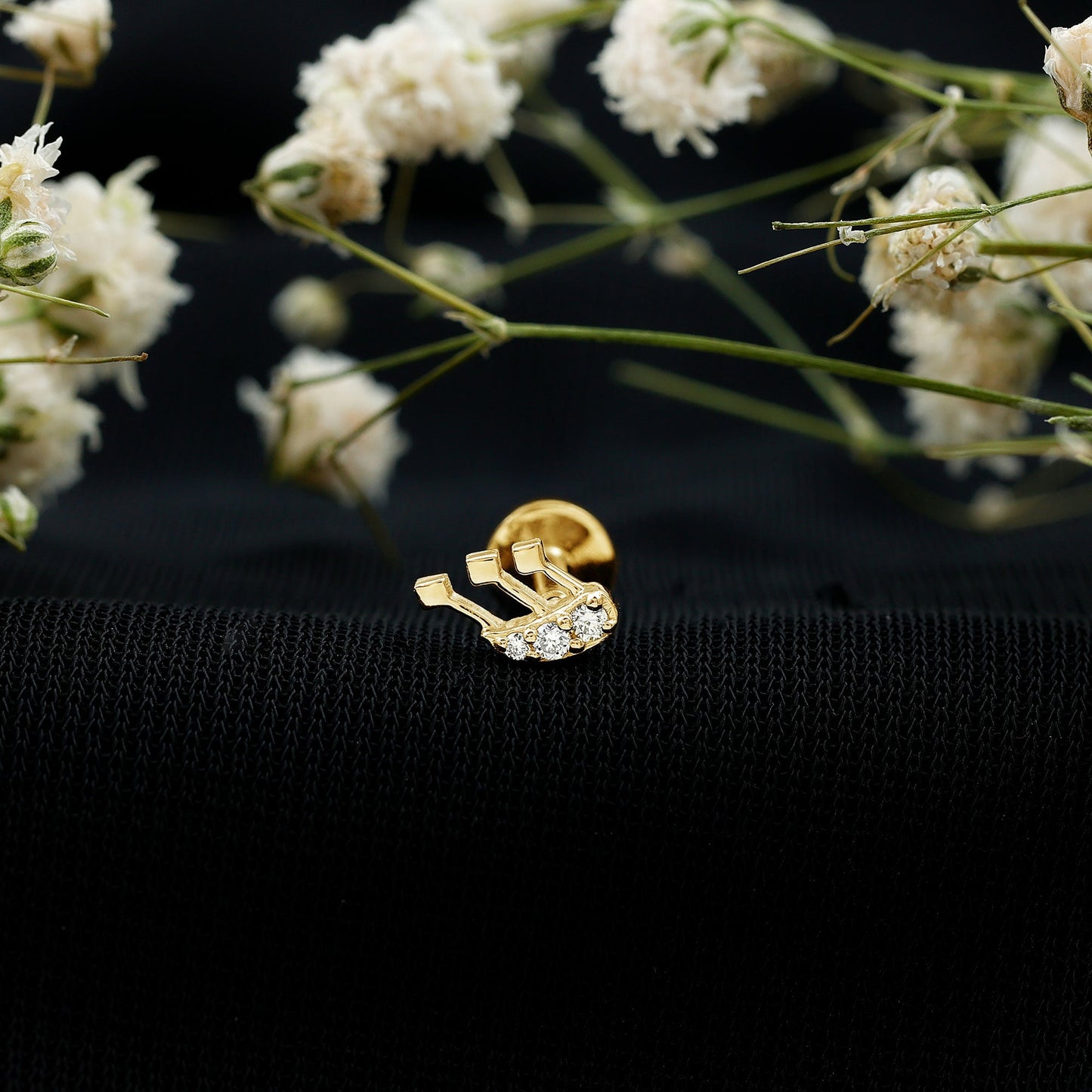 Real Diamond Music Note Earring for Cartilage Piercing