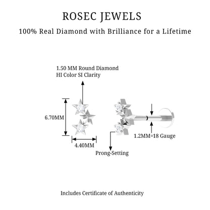 Genuine Round Diamond Three Star Cartilage Earring