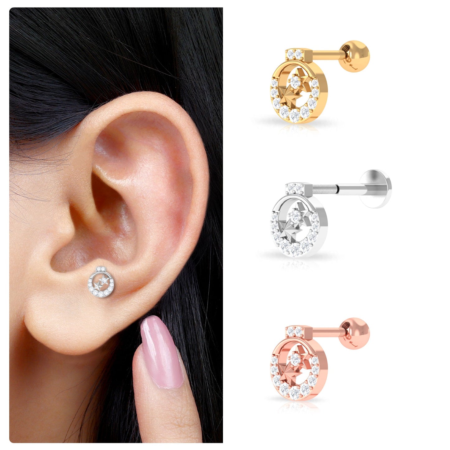 Natural Diamond Star Cartilage Earring