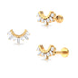 Baguette and Round Moissanite Curved Helix Earring