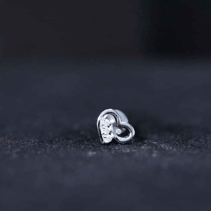 Real Diamond Cute Heart Earring for Helix Piercing