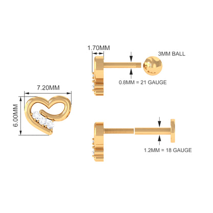 Real Diamond Cute Heart Earring for Helix Piercing