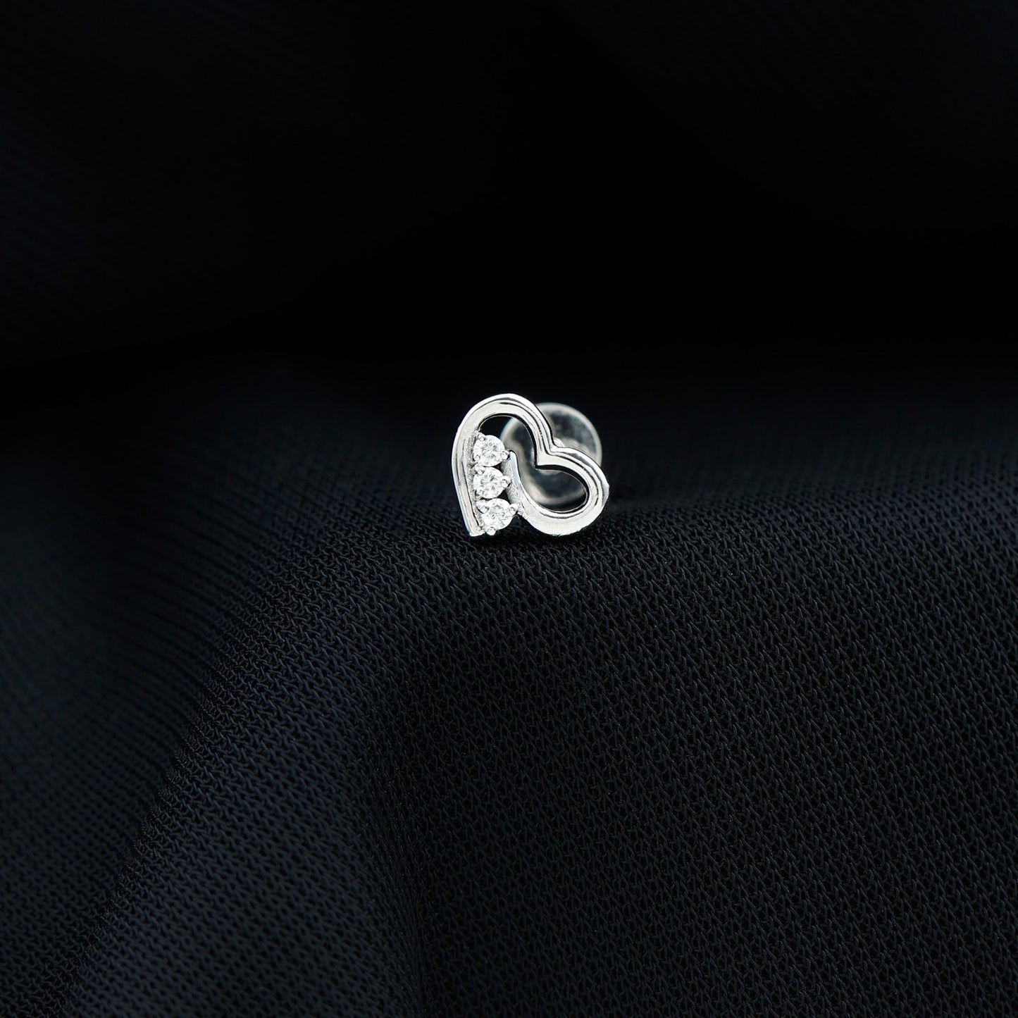 Real Diamond Cute Heart Earring for Helix Piercing